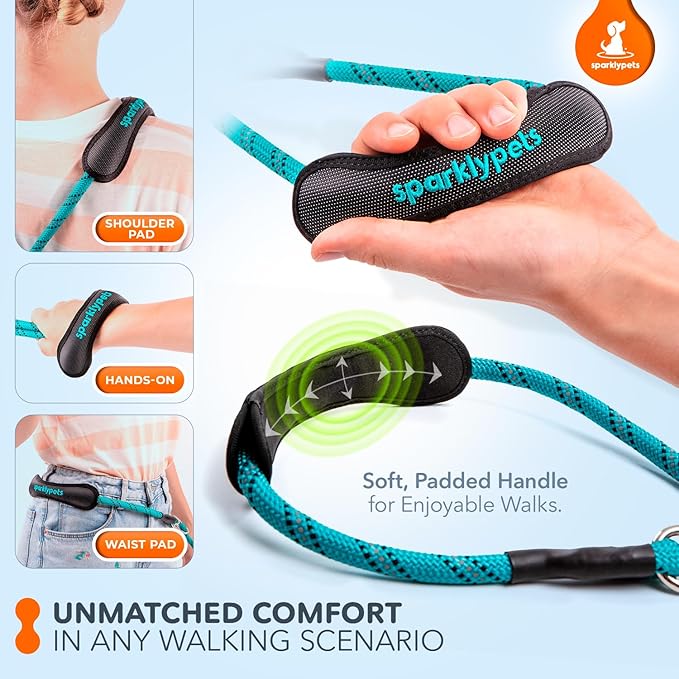 SparklyPets Multifunctional Bungee Hands Free Leash with Detachable Slip Lead – Crossbody & Waist Leash for Dog Walking, Medium & Large Breeds (Teal)