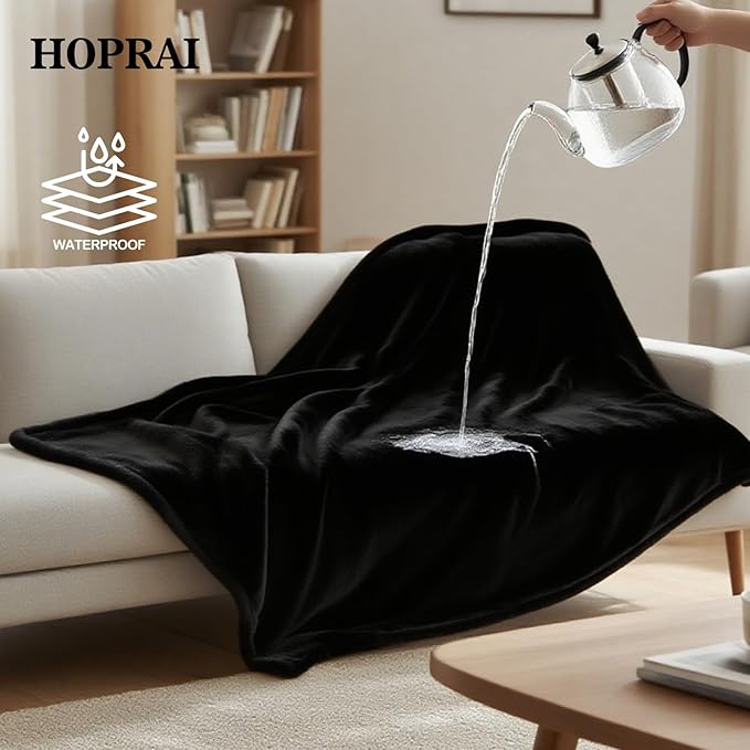 Dog Blanket, Waterproof Reversible Sherpa Fleece Throw Blanket, Furniture Cover for Bed, Couch, Sofa Protection from Liquid Pee and Pet Fur of Puppy, Cat (Black XS20*27inches)