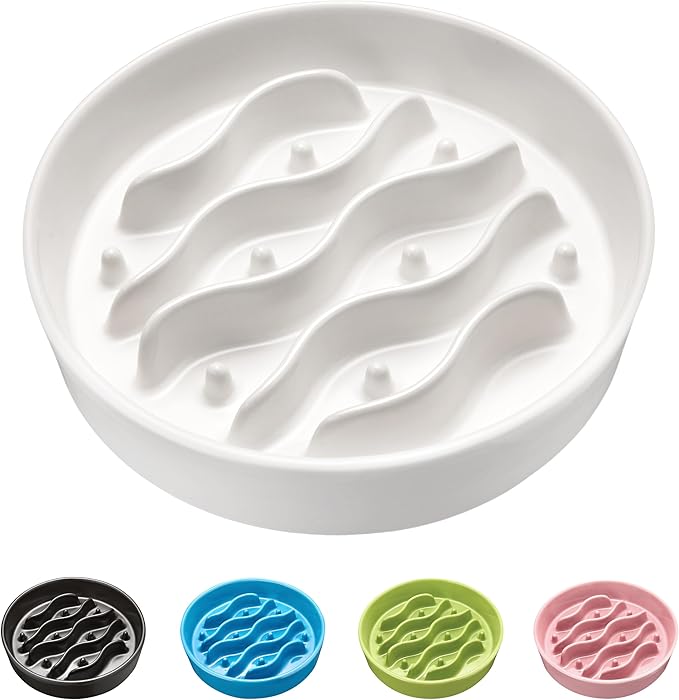 Ceramic Slow Feeder Dog Bowls for Medium and Large Dogs, 2.0 Cups Dog Slow Feeder for Fast Eater, 30oz, 8in, White