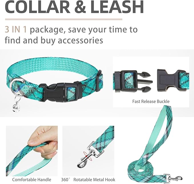 PUPTECK Adjustable Dog Harness Collar and Leash Set Step in No Pull Pet Harness for Small Medium Dogs Puppy and Cats Outdoor Walking Running, Soft Mesh Padded Reflective Vest Harnesses, Lake Green XXS