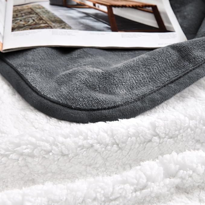 Waterproof Blanket for Bed Couch Sofa, Soft Liquid Pee Proof Pet Blanket for Dog Puppy Cat, Reversible Sherpa Fleece Furniture Protector (Dark Grey, 30x40 inches)