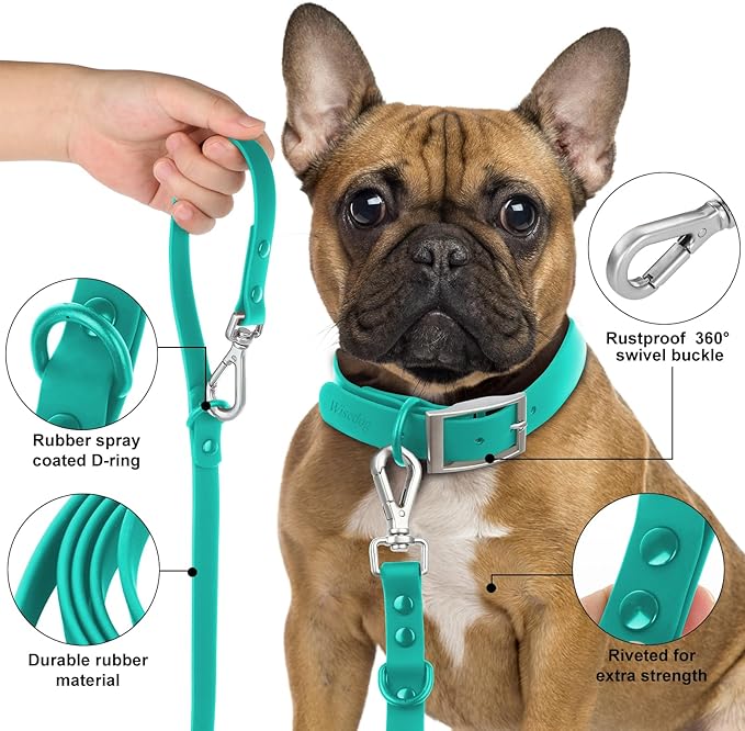 Wisedog Waterproof Dog Leash – 5ft/6ft Adjustable with 2 Metal Swivel Hooks, Easy to Clean Dog Leashes for Small, Medium, Large Breed Dogs (Emerald Green,S)