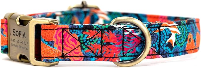 Personalized Dog Collar with Name and Phone Number Engraved,Adjustable Custom Puppy Collar,Organic Cotton Pet Collar for Small Medium Large Boy Girl Dogs