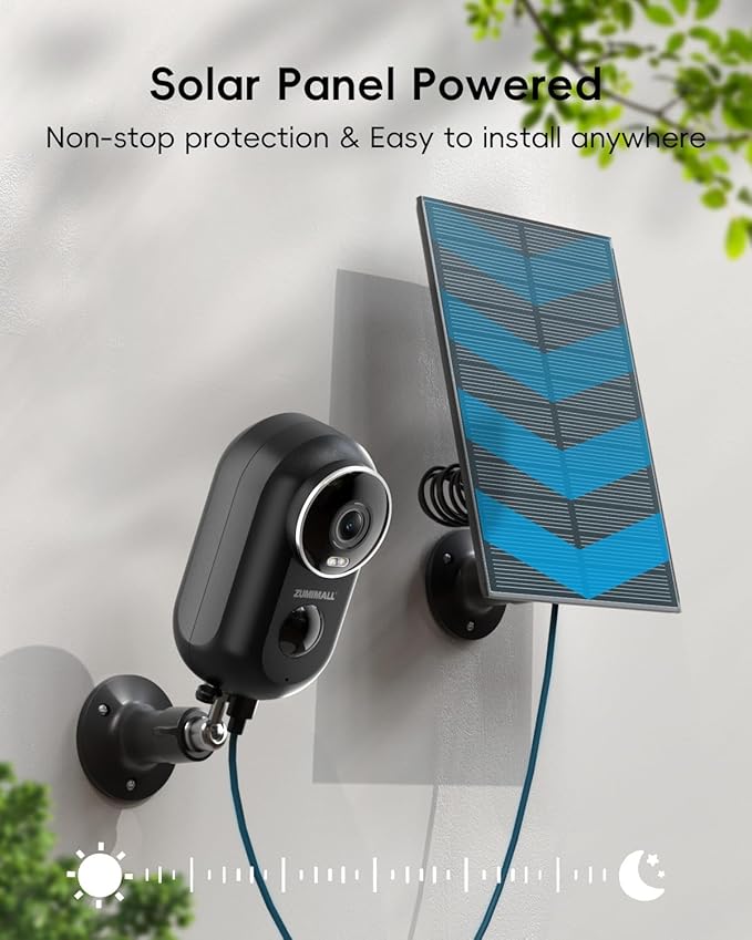 ZUMIMALL Solar Security Cameras Wireless Outdoor, 2Packs, Solar Camera Outdoor Wireless, 2.4G WiFi Battery Camera, 3MP Color Night Vision, Magnetic Mount, Siren,PIR/AI Analyse, IP66, Cloud, Alexa
