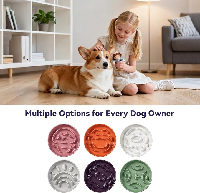 Ceramic Slow Feeder Dog Bowl - Maze Dog Bowl to Slow Down Eating - Fun Feeder for Fast Eaters - Ideal Food Control Dish for Medium to Large Breeds - 8.2 Inch - 1.8 Cups (180g) - Pink