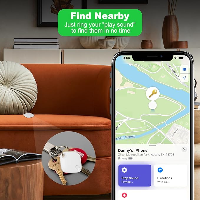 AURTEC Smart Air Tracker for Pets, Vehicles, Keys & Luggage - Compatible with Apple Find My App (iOS Only), Real-Time Global Location Tracking, Long Battery Life, Geo-Fencing, White 1 Pack