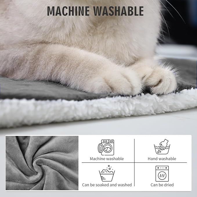 Rest-Eazzzy Cat Heating Pad & Bed - Heated Cat Bed with Removable Cover & 5-Level Timer & Temperature Control (Pure-Grey)