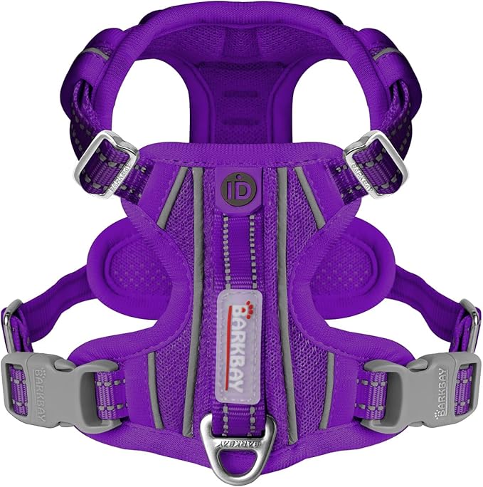 BARKBAY Dog Harness No Pull with ID Tag Pocket - Heavy Duty, Reflective, Easy Control for Large Dogs(Purple,S)