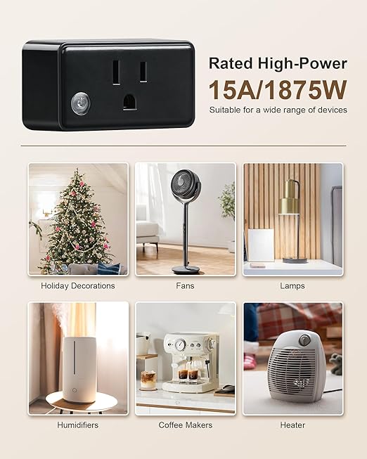 Remote Control Outlet Plug, 200FT Long Range Wireless Light Switch, Compact Design, 15A/1875W High-Power for Lamps, Lights, Household Appliances, FCC & ETL Listed