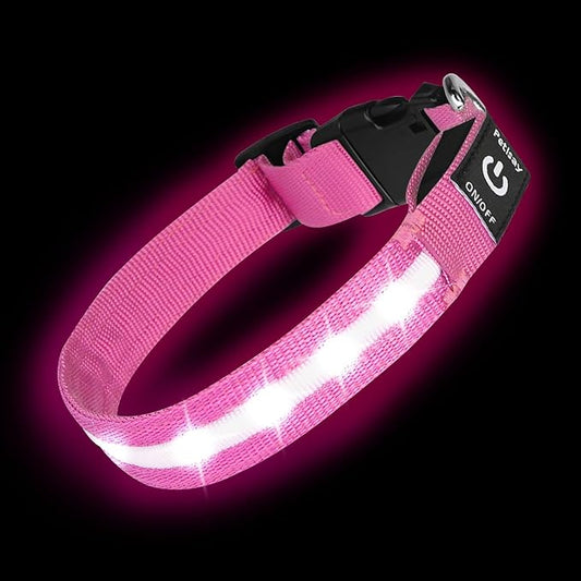 Super Bright LED Dog Collar - Fully Waterproof & Adjustable Glow Collar - USB-C Rechargeable for Night Walking, Safety - Flashing Lighted Collar for Dogs(Pink,S)