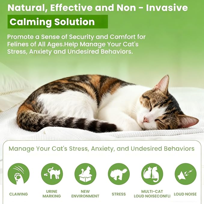 Cat Calming Pheromone Diffuser Kit with 2 Plug-ins & 6 Refills, Long-Lasting Stress & Anxiety Relief for Multi-Cat Homes, Reduces Fighting, Scratching Destructive Behavior