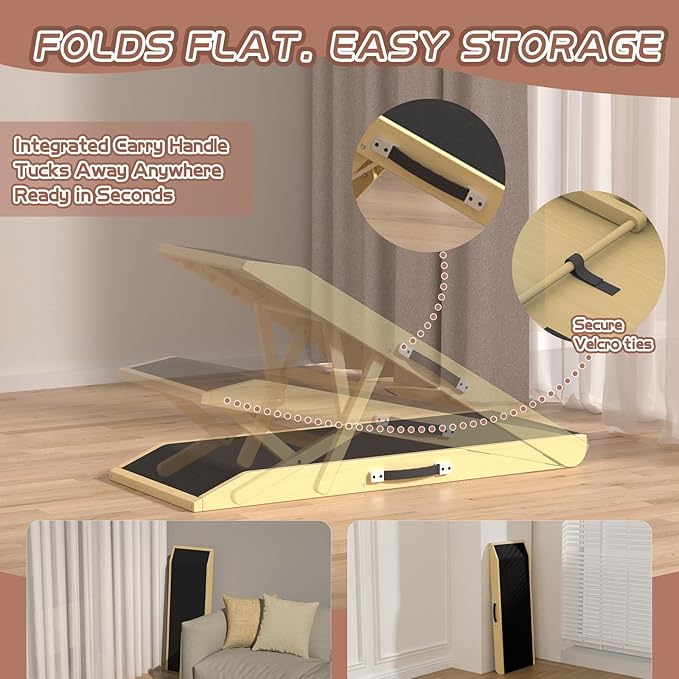 Dog Ramp for Couch, Dog Bed Ramp for Small Dogs, 4-Level Adjustable (8.6"-20.9") Foldable Pet Ramp, Wide Non-Slip EVA Surface with Glow Strips, Solid Birchwood 200Lbs