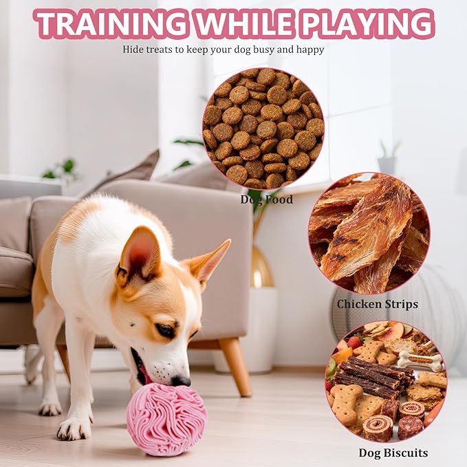 Snuffle Ball for Dogs, Slow Feeder Mental Enrichment Toy, Cute Interactive Puzzle Game for Anxiety Relief & Indoor Fun, Pet Search Game for Small Medium Dogs, Machine Washable