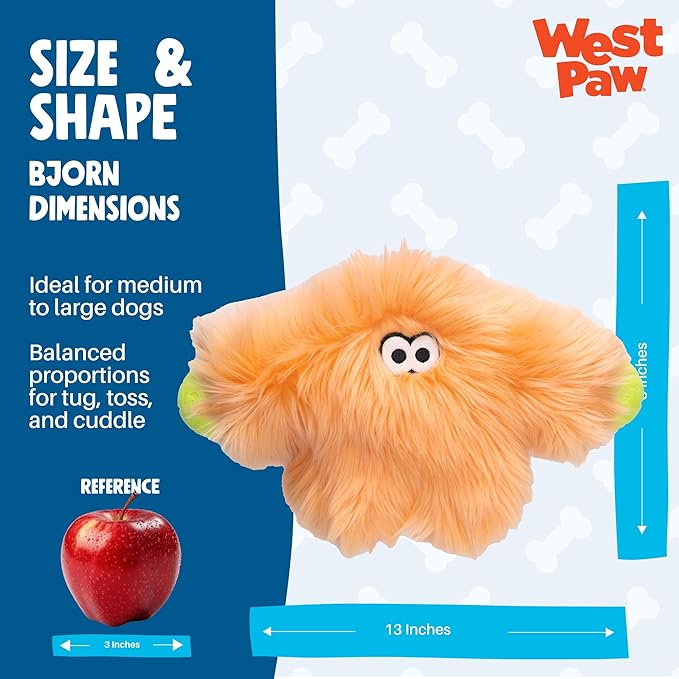 WEST PAW Rowdies Helga Durable Plush Dog Toy with Reinforced Seams Chew Resistant HardyTex Fabric and Interactive Squeaker for Safe Indoor and Outdoor Playtime Bundle for Dogs - Melon