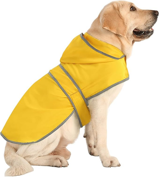 Dog Raincoats for Large Dogs Waterproof Hooded Rain Jacket with Reflective Strips Leash Hole & Poncho Adjustable Fit (Yellow,L)