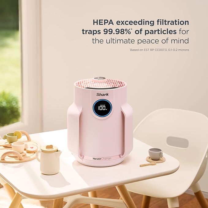 Shark Air Purifier for Home, NeverChange Compact Pro, for Bedroom, Nursery, Home Office, Dorm, HEPA-Exceeding Filter, Captures Pollutants, Pet Dander, Dust, Odor, Smoke, and More, HP072PK, Quartz