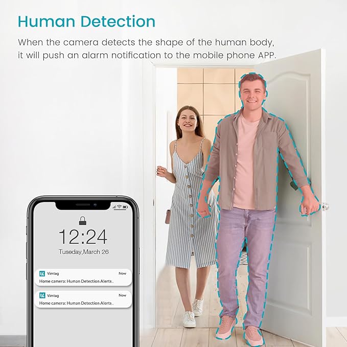 VIMTAG Indoor 2.5K/4MP 2.4G WiFi Wired Plug-in Camera for Home Security/Pet/Dog/Cat/Baby with Phone App, 2-Way Audio/Night Vision, AI Human/Sound/Motion Detection, Support Alexa/Up to 512GB TF Card