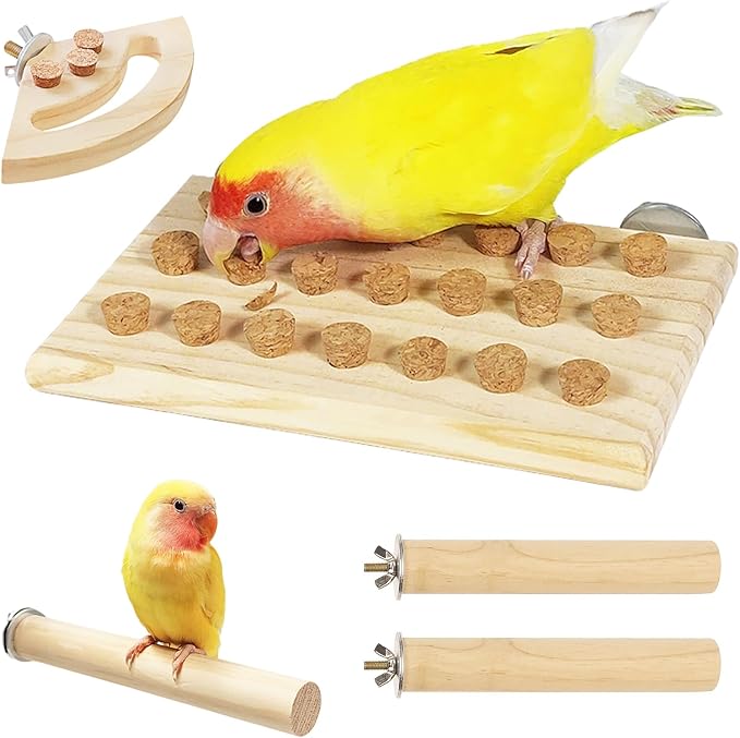Wooden Bird Chew Toy, Parrot Biting Toys, Foraging Training, Relieve Boredom & Anxiety, Bird Cage Accessories, for Small Parakeets, Conures, Macaws, Budgies, Finches, JPN N