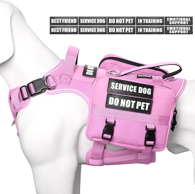 Service Dog Vest with Pockets,Medium Dog Harness and Removable Backpack for Training Hiking,Pet Vest with Handle&Molle System for Patches,Pink M