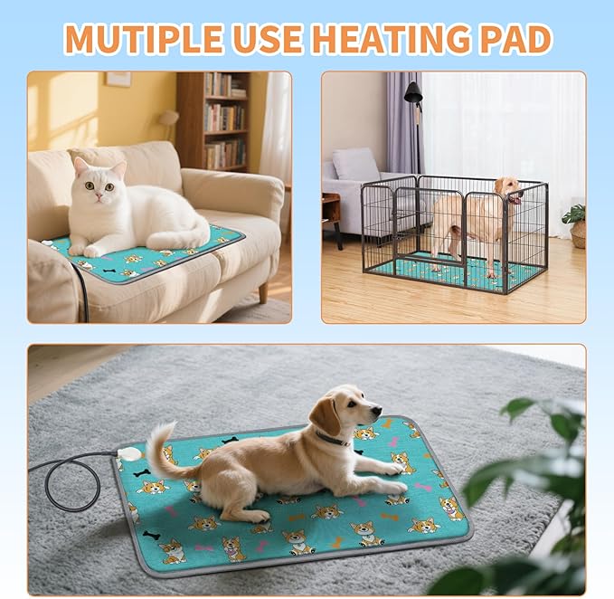 Electric Cat Heating Pad 18x18 in with Digital Temperature Control, Pet Heated Bed Mat LCD Display, Heated Cat Dog Mat with Timer, Chew Resistant Cord