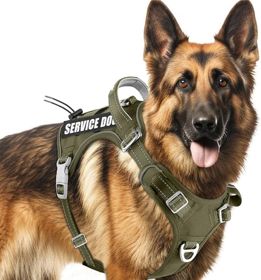 BARKBAY Service Dog Vest Tactical Dog Harness Medium Large Sized Dog Tags Personalized No Pull Adjustable Harness Reflective K9 Working Training Easy Control Military MolleSystem(Army Green,L)