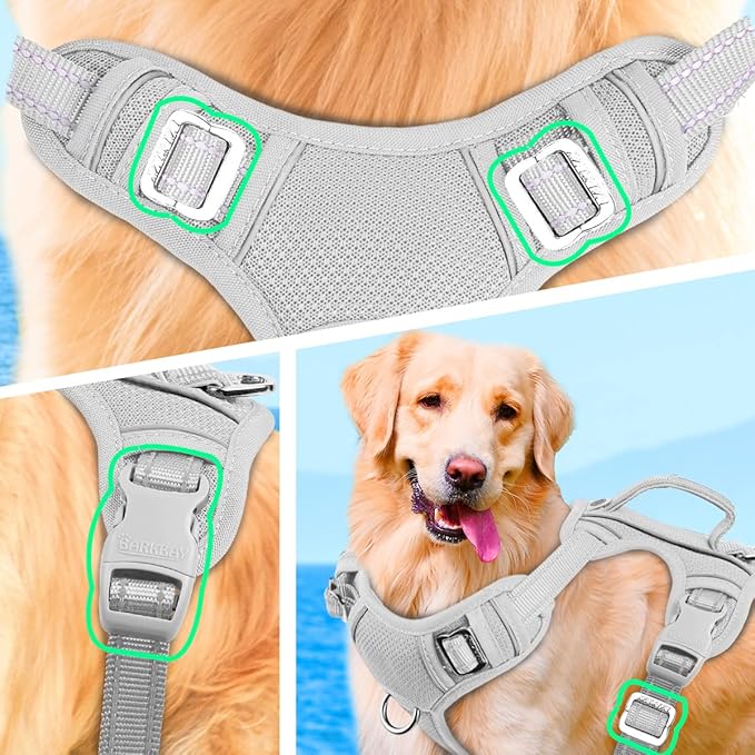 BARKBAY No Pull Dog Harness Large Reflective Dog Harness with Front Clip and Easy Control Handle for Walking Training Running with ID tag Pocket(Grey,XL)