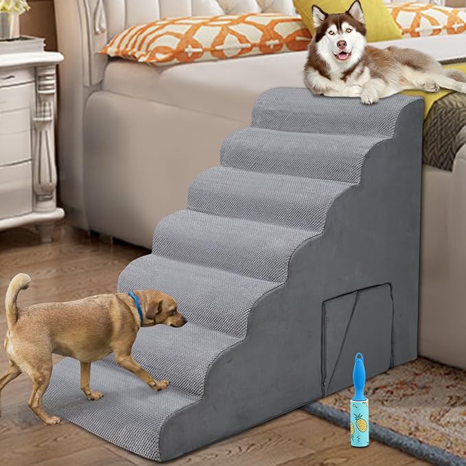 7 Steps Dog Stairs & Steps for High Beds 30-36 inches High Tall, LitaiL 33inch 7 Steps Pet Stairs/Steps for High Beds Small Large Dogs, Non-Slip Dog Ramps/Ladder for Old Dogs/Cats