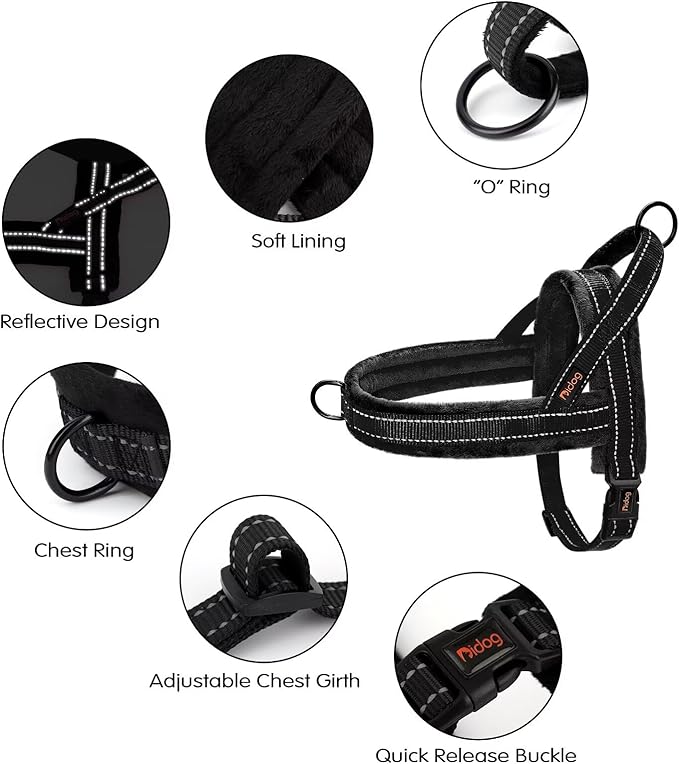 Didog Soft Flannel Padded Dog Vest Harness, No Pull/Quick Fit Reflective Dog Strap Harness, Easy for Training Walking (XXS:Chest 12-15", Black)