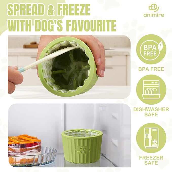 Dog Lick Bowl, Anxiety Relief Dog Licking Mat Freezer Treat Dispenser, Non-Slip Anti-Choking Silicone Slow Feeder Lick Bowl for Small Medium & Large Breed Dogs, BPA Free(Green,S)