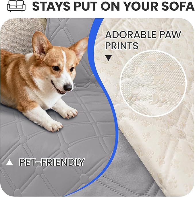 Waterproof Dog Bed Cover, Non-Slip Dog Blanket for Couch, Couch Covers for Dogs Washable, Pet Blanket for Furniture, Pet Bed Mat for Sofa, Car, Pet Supplies (82x82 Inch, Light Grey)