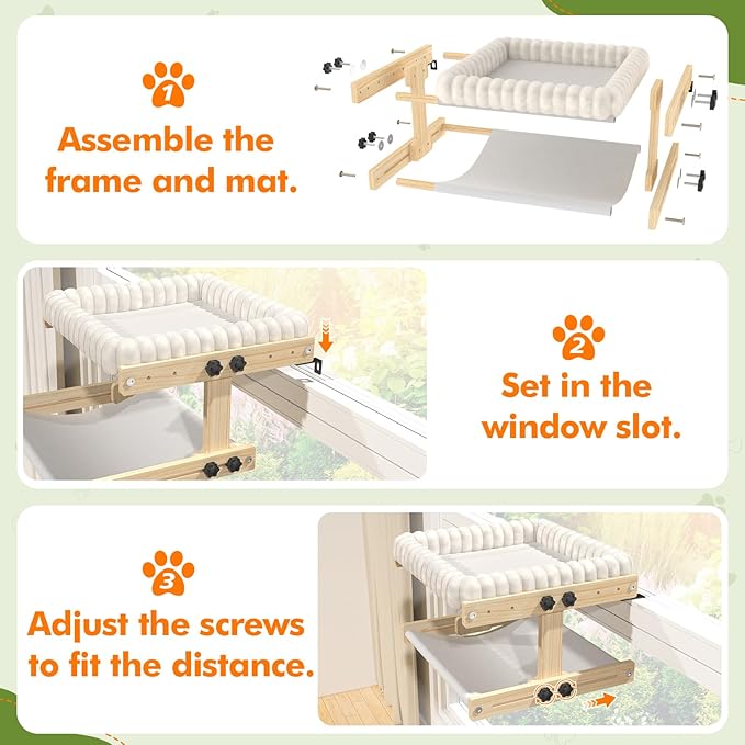 Cat Perch for Window XiaZ Cats Hammock Indoor Cat Bed for Window Wall Shelves Adjustable 50LB Bearing Wooden Frame W/Detachable Washable Cushion Perfect for Bird Watching Sunbathing Double Layer