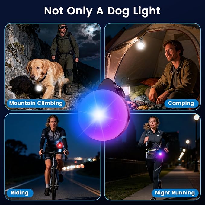 Dog Light with GPS Tracker, Anti-Lost Waterproof Dog Collar Light for Night Walking, Camping, 6 Modes IP68 Rechargeable LED Pet Tracking Lights, Work with Apple Find My, No Monthly Fee(iOS only)