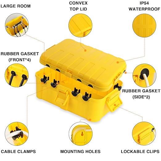Flemoon Large Outdoor Electrical Box (12.5 x 8.5 x 5 inch), IP54 Waterproof Extension Cord Cover Weatherproof, Protect Outlet, Plug, Socket, Timer, Power Strip, Holiday Light Decoration, Yellow