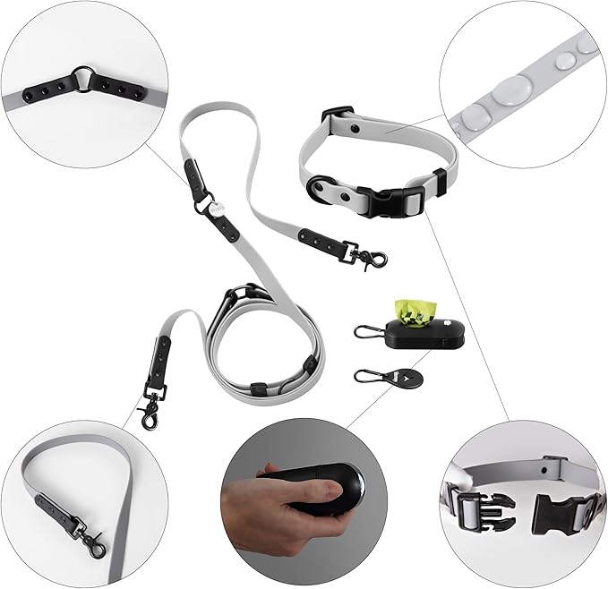 WLK1004N-5SET Luna Small 8FT Adjustable 6-in-1 Waterproof Hands-Free Leash and Collar with LED Flashlight, Bag Dispenser, and Poop Bag Holder, Martini