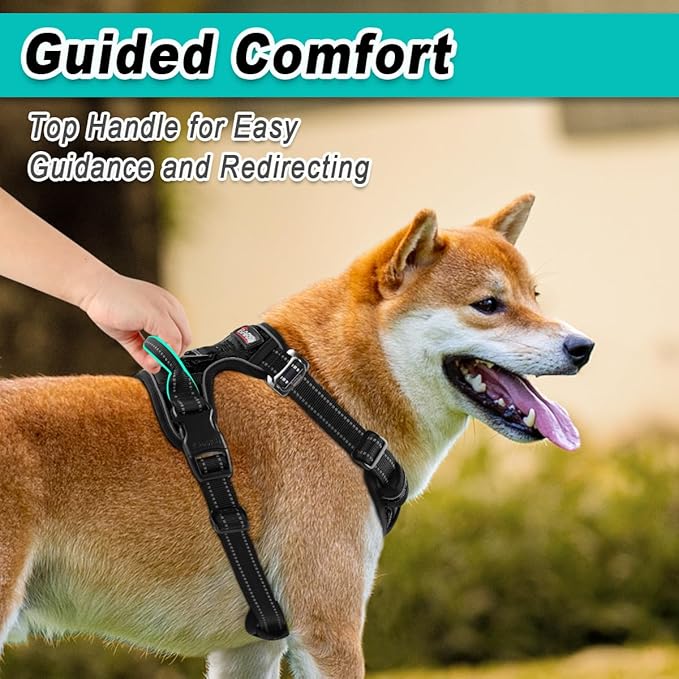 BARKBAY Dog Harness No Pull 3 Buckles for Large Dogs - Adjustable, Reflective, Comfortable, No Choke, Heavy-Duty - Perfect for Outdoor Training, Walking, and Hiking - Strong & Durable - L & Black