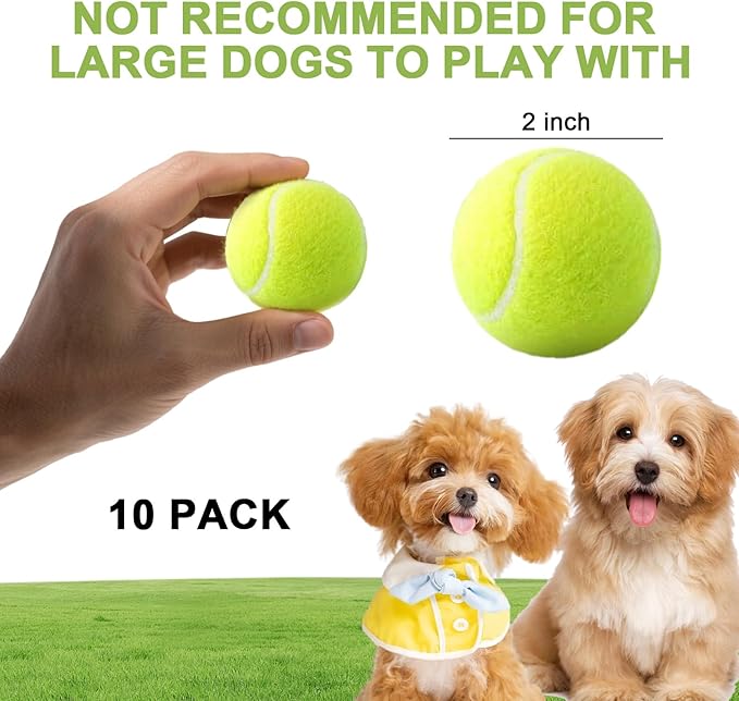 10 Pack 2-inch Small Dog Tennis Ball Dogs Interactive Toys,Tennis Balls for Small Dogs, Only Fits 2 inch Dog Ball Launchers, Not Applicable to Balls Thrower