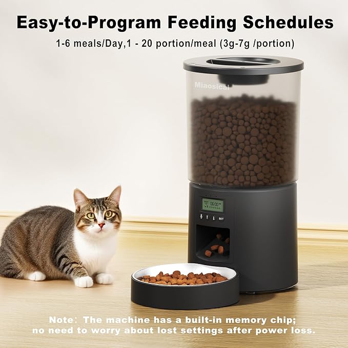 Automatic Cat Feeder for Cats and Samll Dogs,4.2L Feeder Cat Food Dispenser,Programmable Schedule,Portion Control,Up to 6 Meals/Day,10s Voice Recording,Dual Power (Black, 4.2L Press Version)