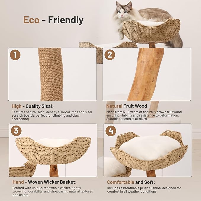 Modern Cat Climbing Tower Solid Wood Cat Tree for Indoor Cat Large Adult Tall Condo Tower with Scratching Post Bed and Stand