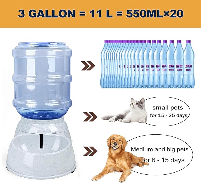 Automatic Dog Water Dispenser, 3 Gallon| 11L Gravity Automatic Pet Water Dispenser Station, Pet Waterer for Dogs and Cats, Large Capacity Water Feeder