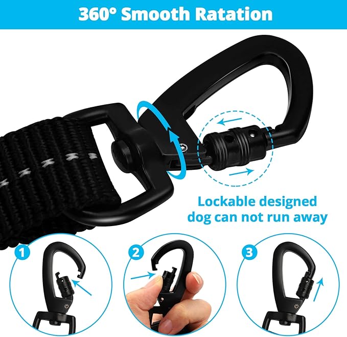 Rope Dog Leash 6 FT: Heavy Duty Leashes with Swivel Lockable Hook Reflective Threads Bungee and Padded Handle - Dog Lead for Large Small Medium Dogs Outside Walking Hiking Blue