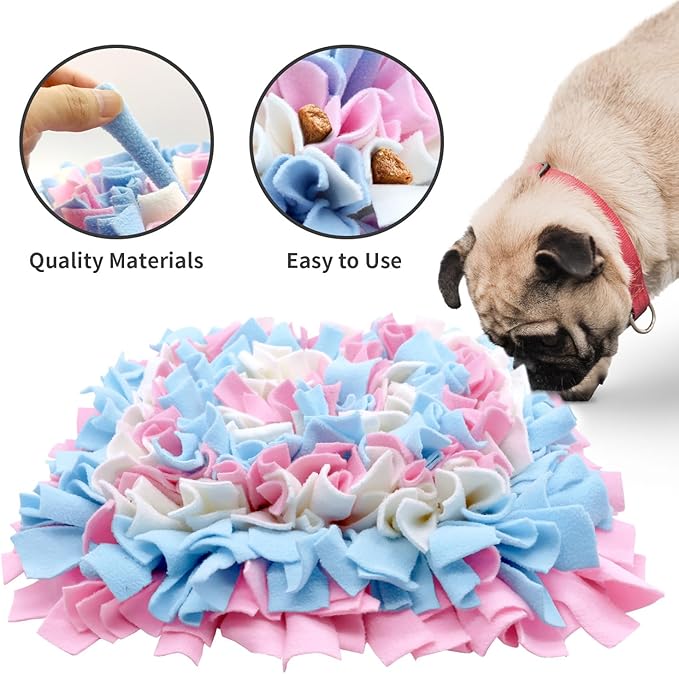 Pet Snuffle Mat for Dogs, Dog Feeding Mat, Nosework Training Mats for Foraging Instinct Interactive Puzzle Toys (Pink&SkyBlue&White)