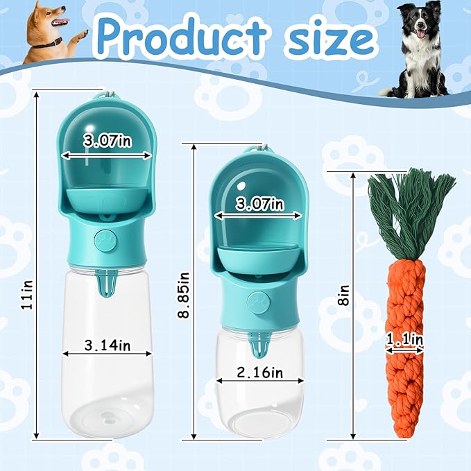 11OZ Portable Dog Water Bottle with Food Container | BPA-Free | Leak-Proof | Perfect for Outdoor Walks (Blue, 11OZ)