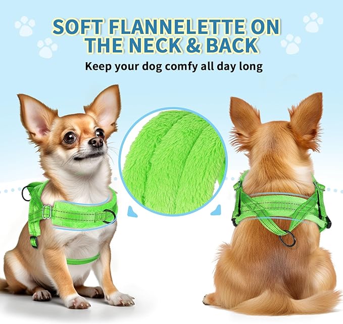 SlowTon No Pull Small Dog Harness and Leash Set, Puppy Soft Vest Harness Neck & Chest Adjustable, Reflective Lightweight Harness & Anti-Twist Pet Lead Combo for Small Medium Dogs (G-Front Clip,XXS)