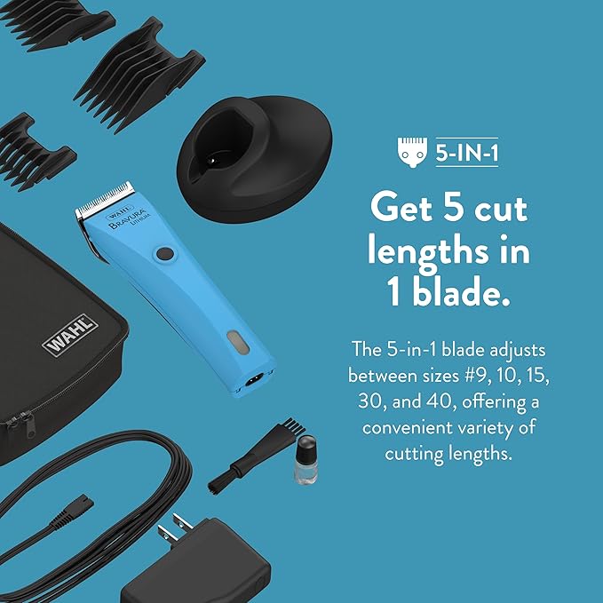 WAHL Professional Animal Bravura Lithium Ion Clipper - Pet, Dog, Cat, and Horse Corded / Cordless Clipper Kit, Turquoise (41870-0438)