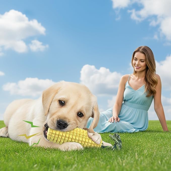 Corn Shape Dog Chew Toy for Small to Medium Dogs – Puppy Teething Toys with Squeaker; Tree Stump Chew Toy for Medium to Large Dogs – Design with Frozen Treat Molds & Peanut Butter Grooves