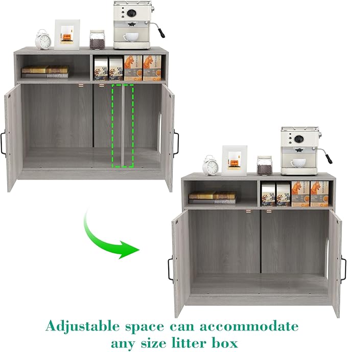Cat Litter Box Enclosure Furniture Ultra-Large Wooden Enclosed Litter Box Furniture,2-Door Storage Cabinet, 2 Open Drawers, 1 Air Vents,Cat Litter Furniture Fit Most of Litter Box.