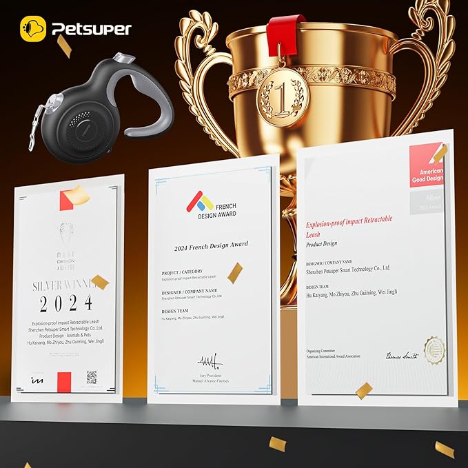 AutoBrake Retractable Dog Leash for Medium and Large Dogs, 360° Tangle-Free Dog Leash and 16Ft Strong Nylon Tape, Ergonomically Comfortable and Lightweight Grip Handle (Black)