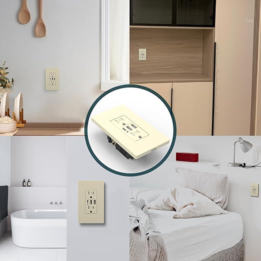 TOPELER USB Wall Outlet, 30W 6.0A USB C Electrical Outlet, 15 Amp Tamper-Resistant Receptacle Plug, Charging Power Outlet with USB-A&C Ports, UL & FCC Listed, Screwless Wall Plate, Ivory, 2 Pack