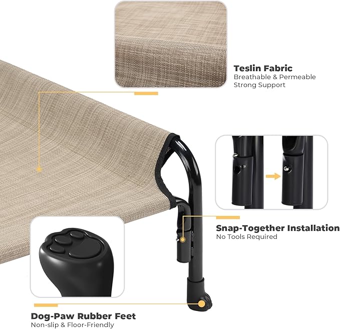 Veehoo Medium Elevated Dog Bed, Outdoor Raised Dog Cot Hammock Bed with One-Sided Removable Headrest Bolster, Cooling Breathable Washable Teslin Mesh, Off Ground, Anti-Slip, M, CWC2204BCP