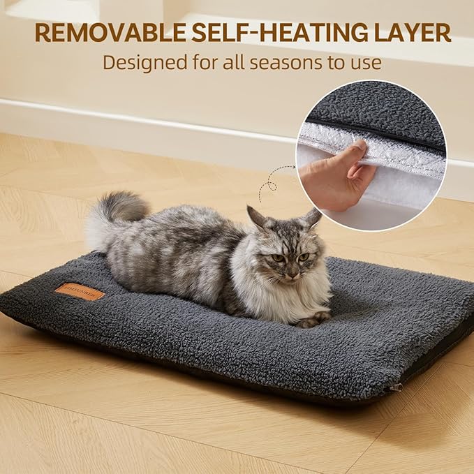 Self Warming Cat Bed Self Heating Pad 24 x 18 inch Thermal Pet mat for Indoor Outdoor Pets Double Filled Cat Mat with Washable Removable Cover Non-Slip Bottom (Dark Gray)